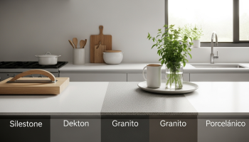 Encimeras de cocina: Silestone vs. Dekton vs. Granito vs. Porcelánico. Comparativa.